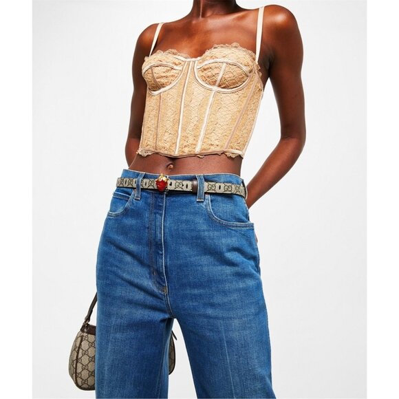 Gucci Women’s Monogram Strawberry-plaque GG-supreme Canvas Thin Buckle Belt Ebon - Picture 10 of 10